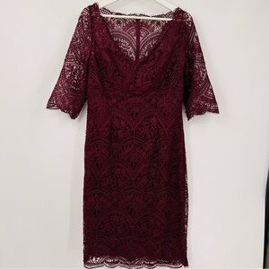 Jasmine Wine Color Burgundy Lace Special Occasion Dress Size 8